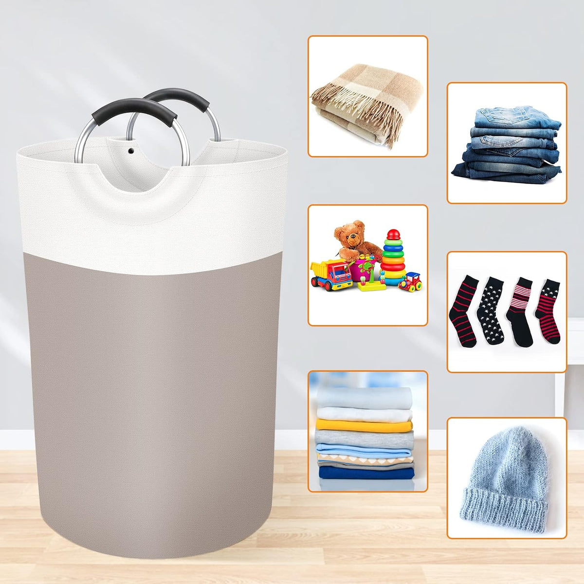 BlissTotes 75L Laundry Basket, Freestanding Collapsible Hamper, Brown