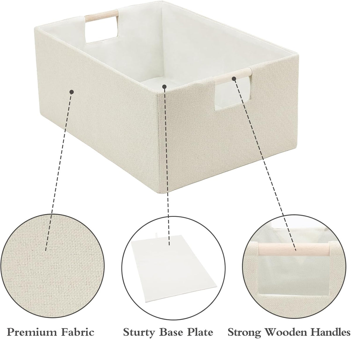 Foldable Fabric Storage Cubes, 2 Packs Cloth Storage Baskets with Wooden Handles, Collapsible Shelf Closet Organizer Bins, Rectangular Storage Boxes for Decor (Beige 2 Pack)