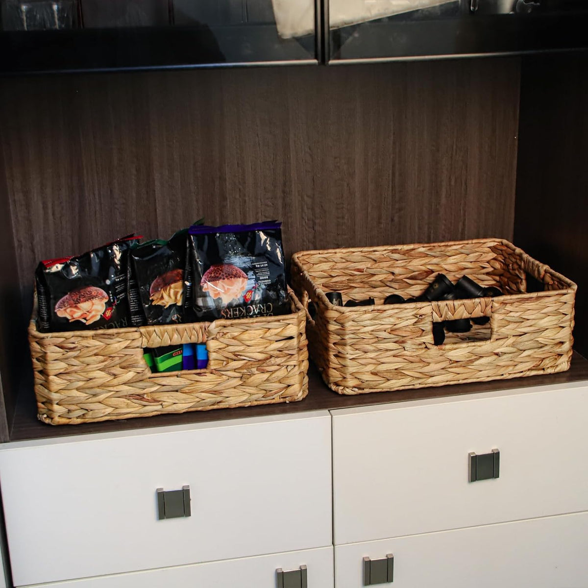 Rectangular Water Hyacinth Storage Baskets, Wicker Woven Shelves Baskets
