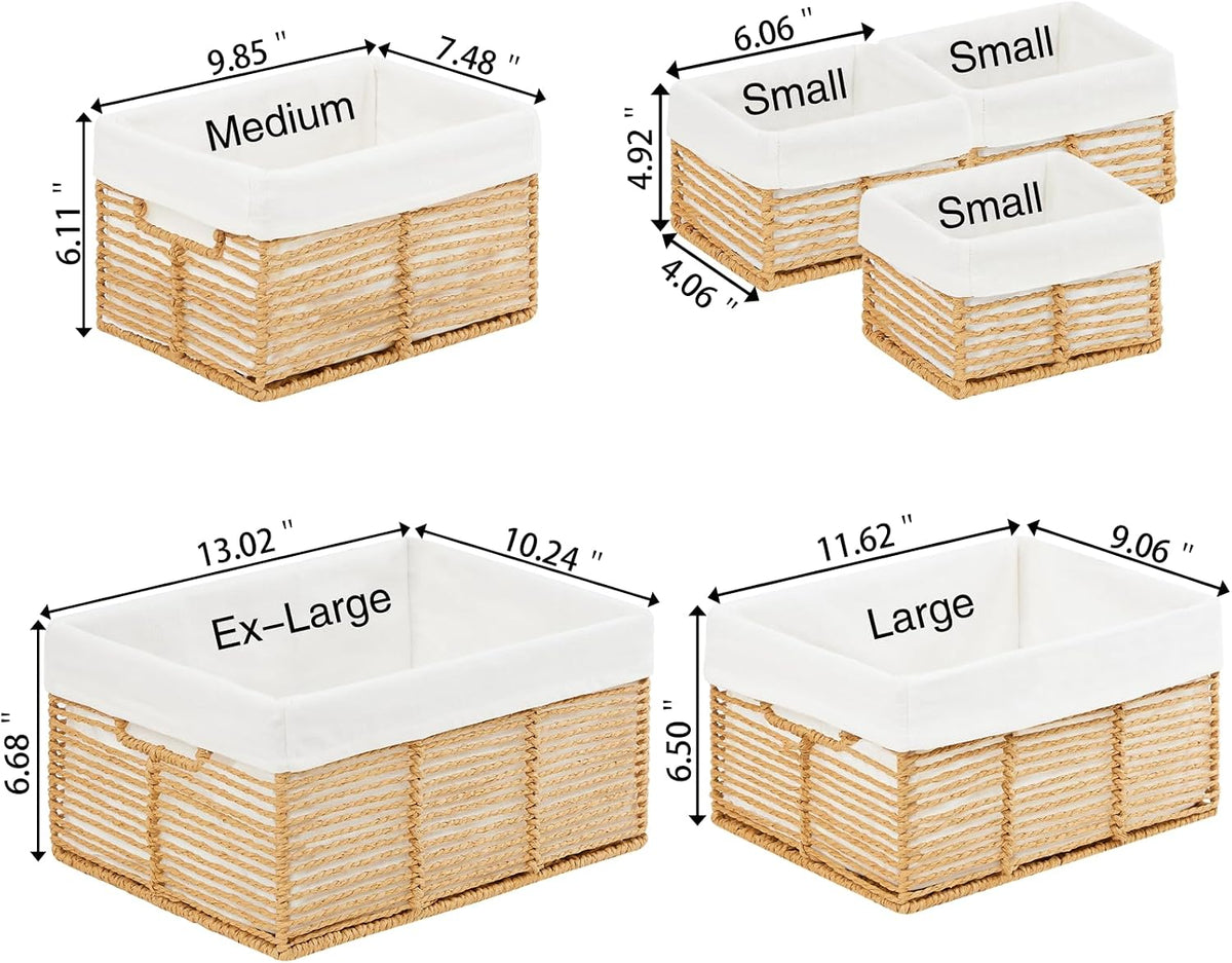 Vagusicc Wicker Storage Basket, 6 Pack Baskets for Organizing, Wicker Baskets with Handle, Rectangular Woven Basket for Storage Shelves, Cube Storage Bins for Closet/Clothes/Dresser, Natural