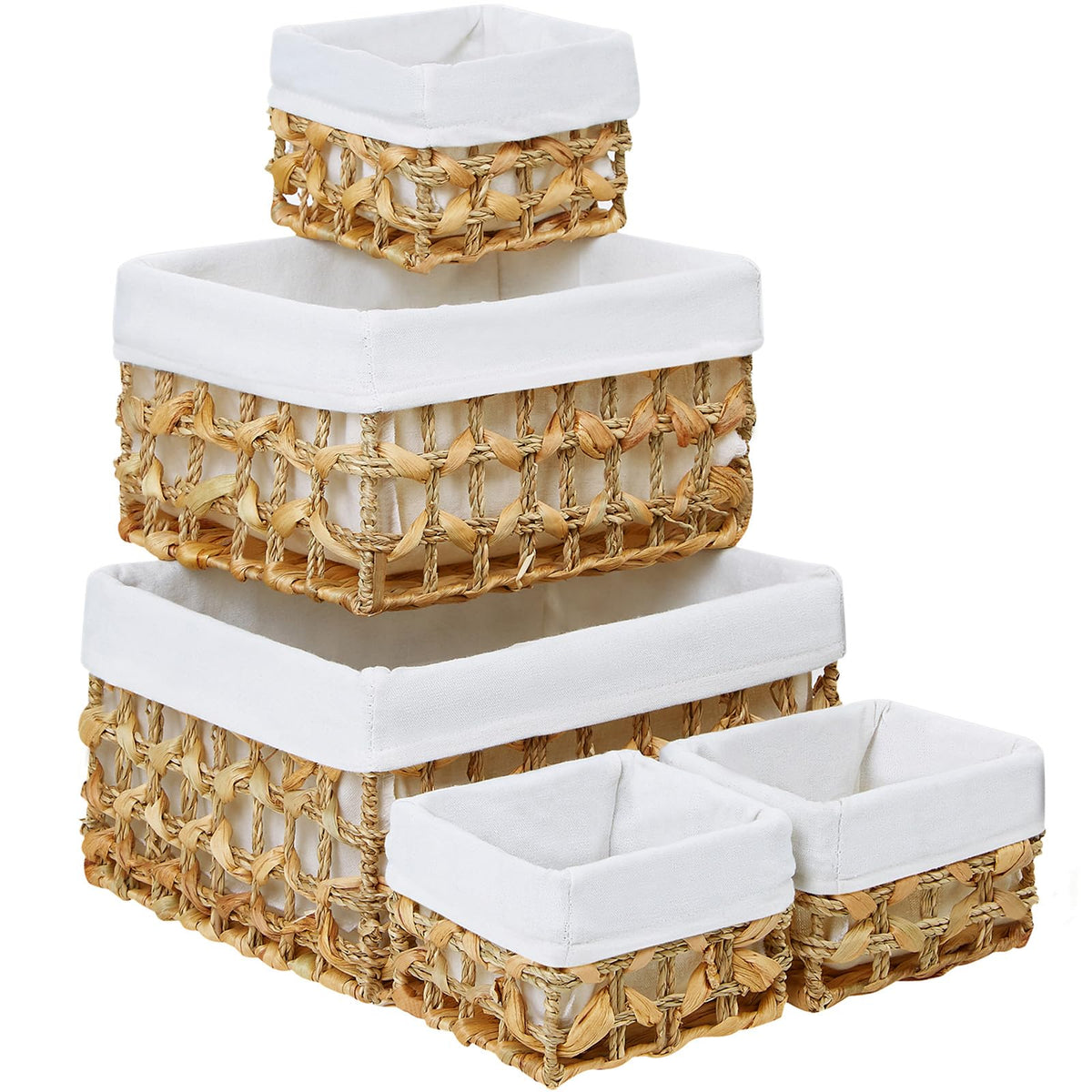 Vagusicc Wicker Storage Basket, 6 Pack Baskets for Organizing, Wicker Baskets with Handle, Rectangular Woven Basket for Storage Shelves, Cube Storage Bins for Closet/Clothes/Dresser, Natural