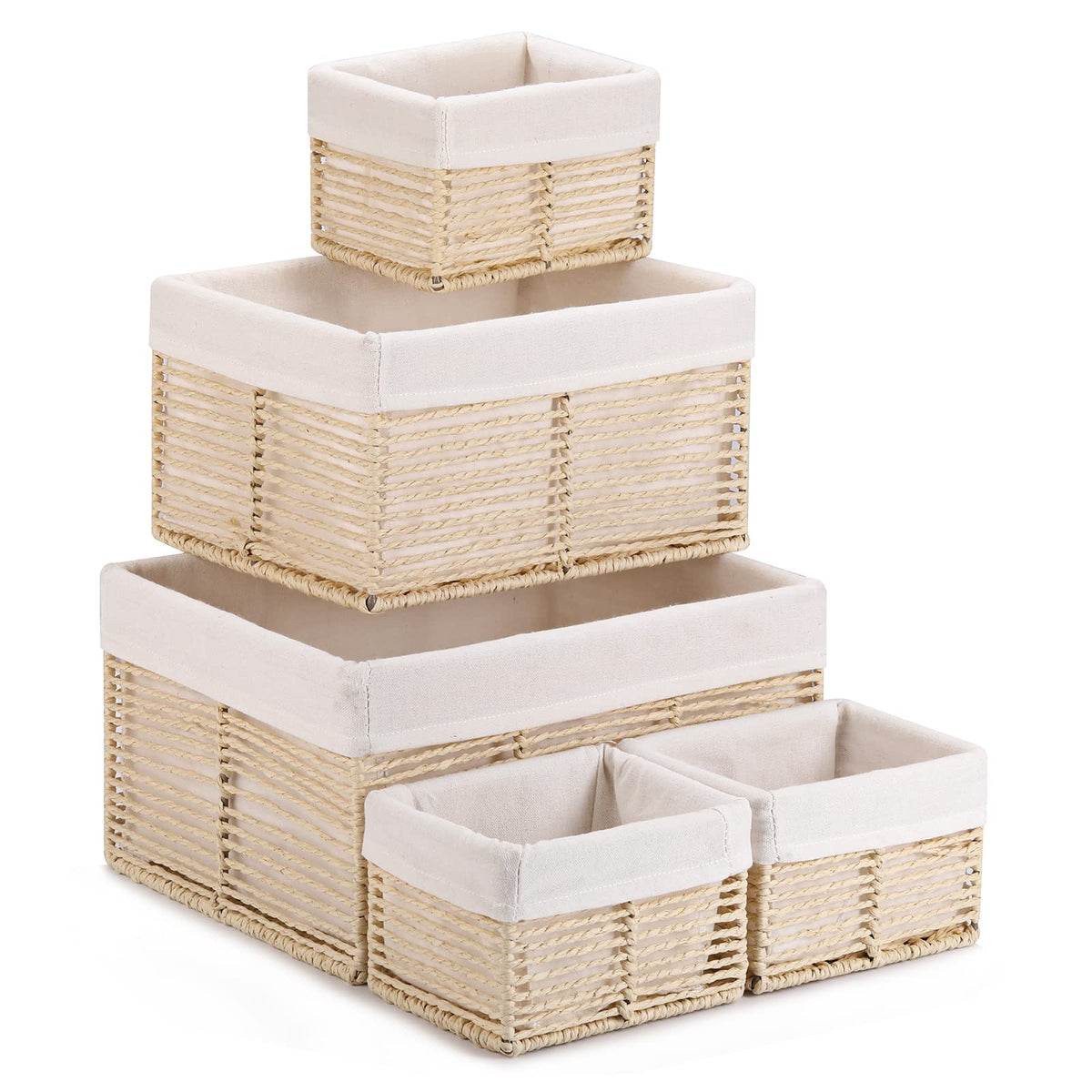 Vagusicc Wicker Storage Basket, 6 Pack Baskets for Organizing, Wicker Baskets with Handle, Rectangular Woven Basket for Storage Shelves, Cube Storage Bins for Closet/Clothes/Dresser, Natural