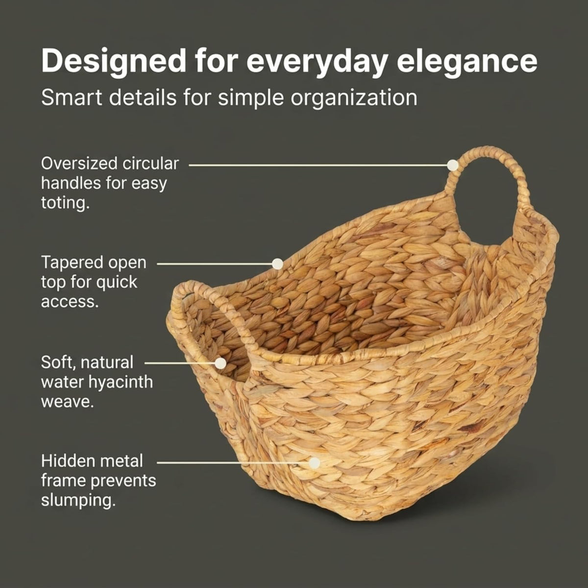 Household Essentials Water Hyacinth Basket with Handles
