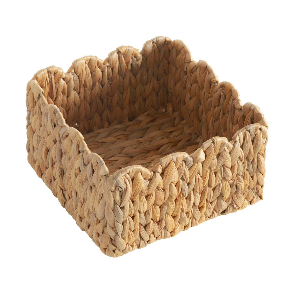 Scalloped Basket, Wicker Storage Baskets, Hand Woven Baskets for Shelves,Natural Baskets for Organizing (M-14" L x 10.5" W x 6" H)