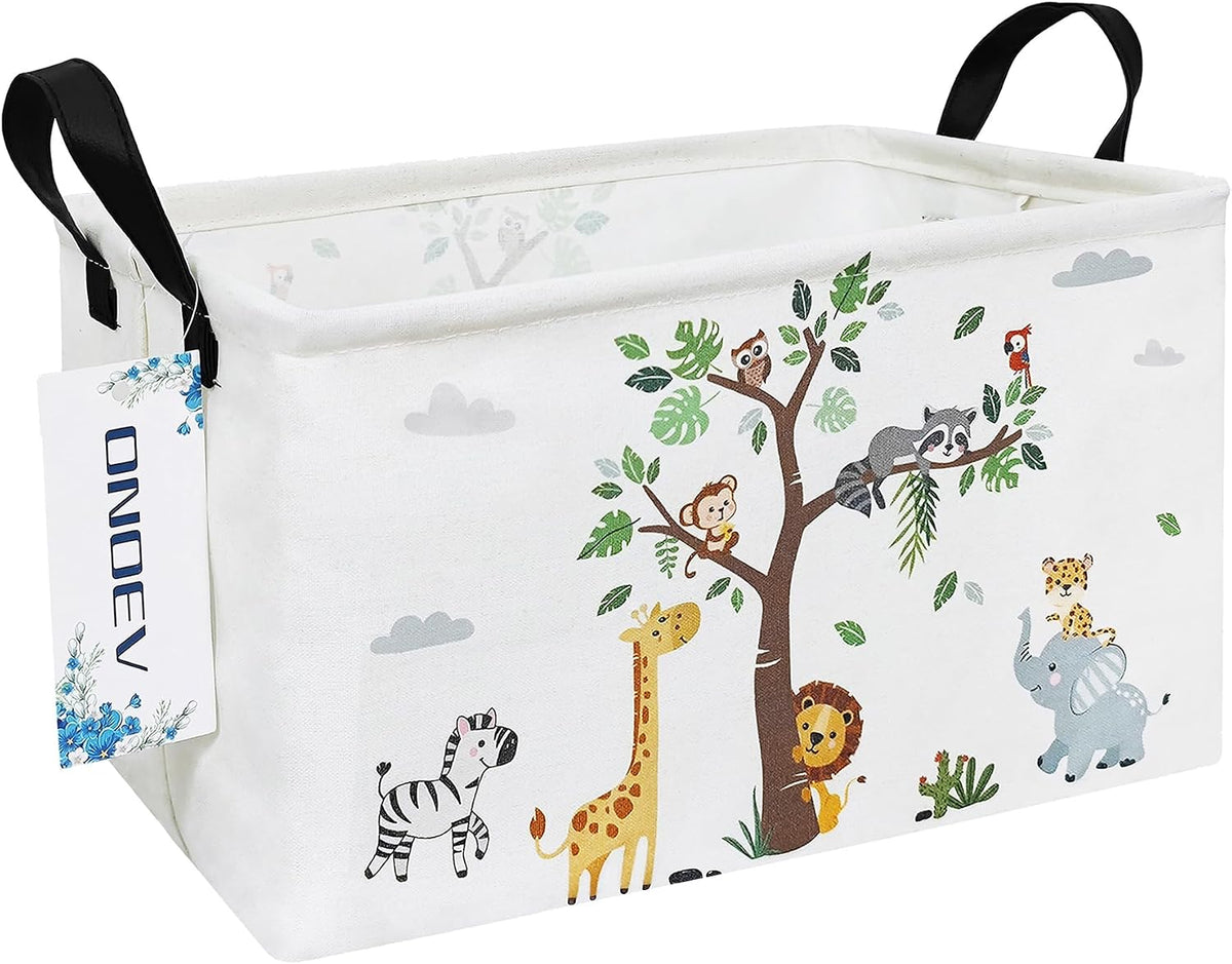 Rectangular Fabric Storage Bin, Foldable Tree Animals print Basket
