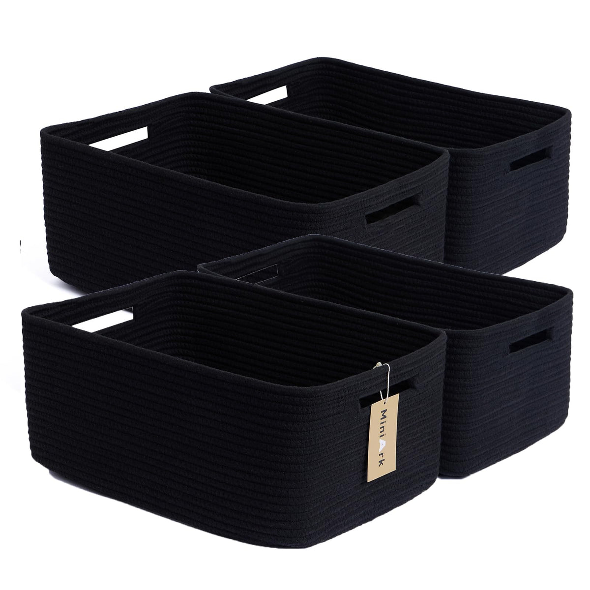 MiniArk Large Storage Baskets for Organizing, 17 x 13 x 7.5” Closet Shelf Baskets for Clothes Blanket Towels, Baby Nursery, Toy Bins Box, Woven Rope Baskets, 4 Packs Mixed Brown