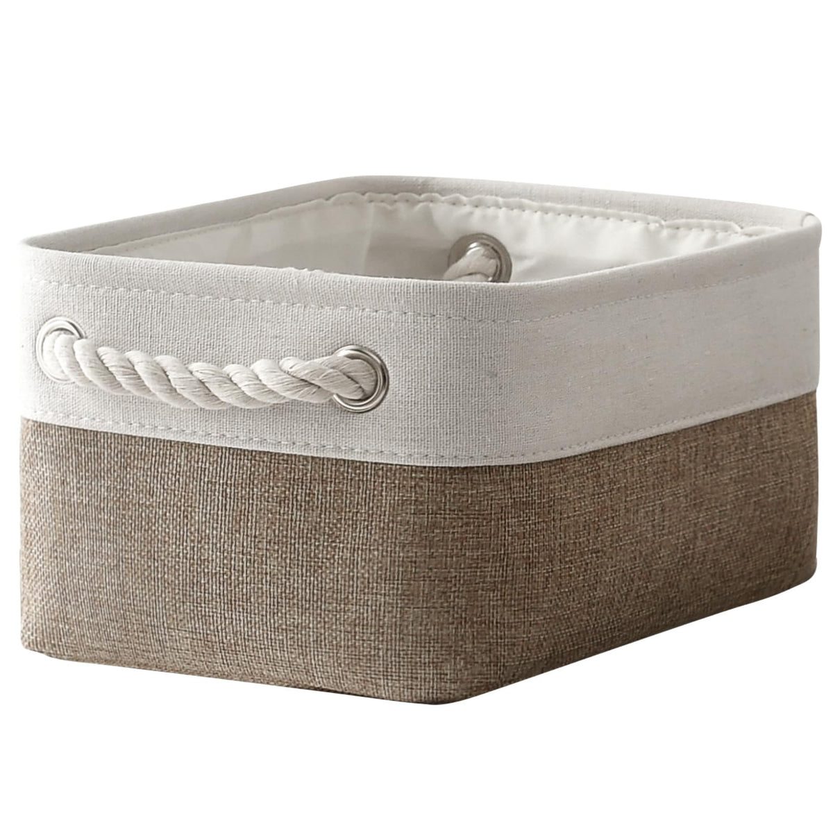 TheWarmHome Storage Basket for Organizing - 14x10x7 inch Medium 3 Pack Collapsible Storage Bin for Shelves with Handles, Canves Storage Box for Organizer Cubes Cloth Gift Toy Closet (White & Khaki)