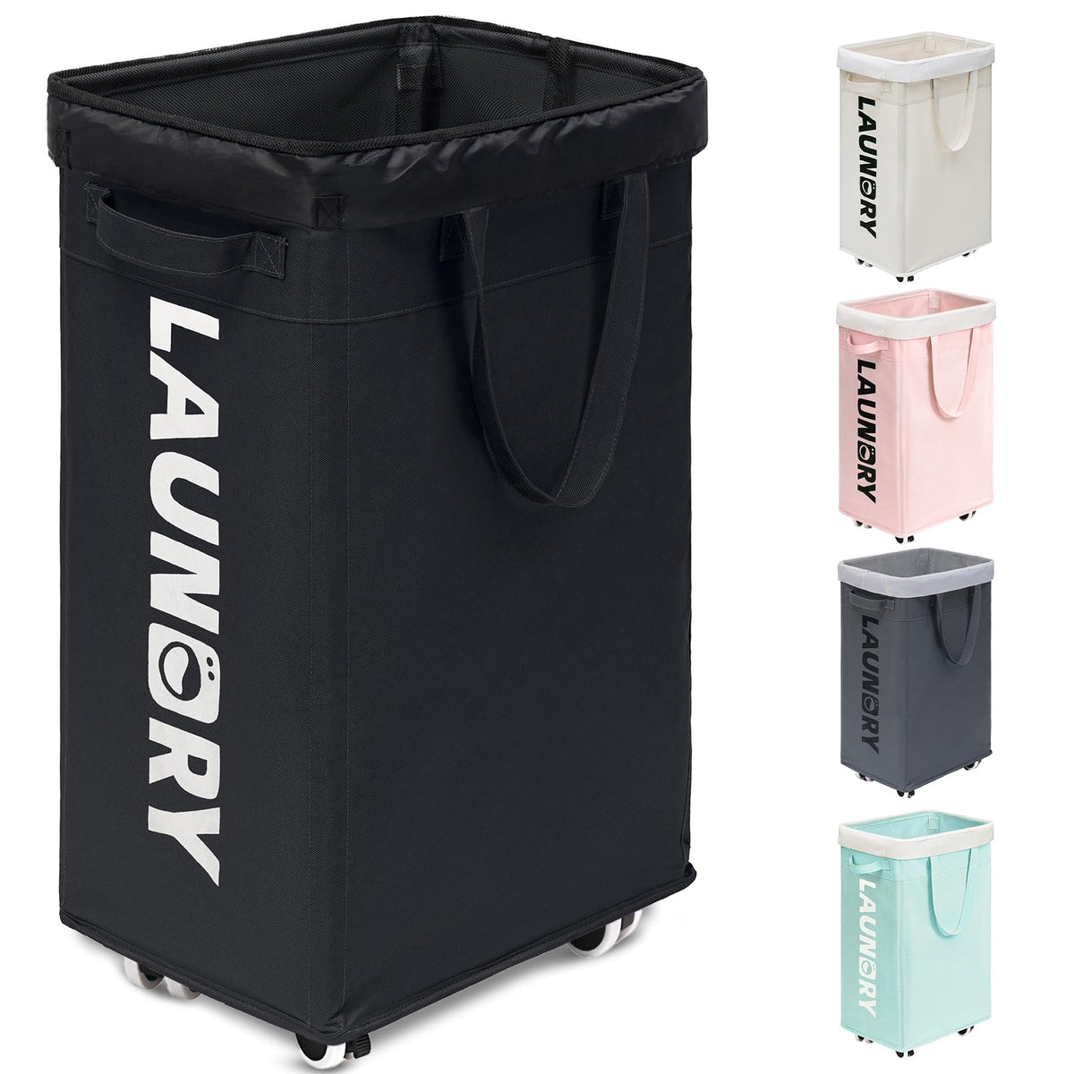 Goodpick 75L Laudnry Basket with Wheels & Removable Wash Bag for Dorm