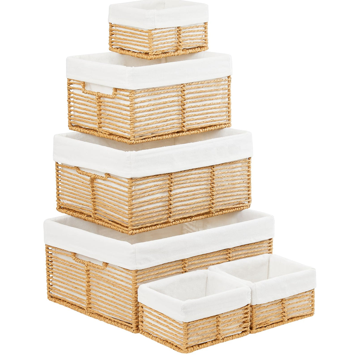 Vagusicc Wicker Storage Basket, 6 Pack Baskets for Organizing, Wicker Baskets with Handle, Rectangular Woven Basket for Storage Shelves, Cube Storage Bins for Closet/Clothes/Dresser, Natural