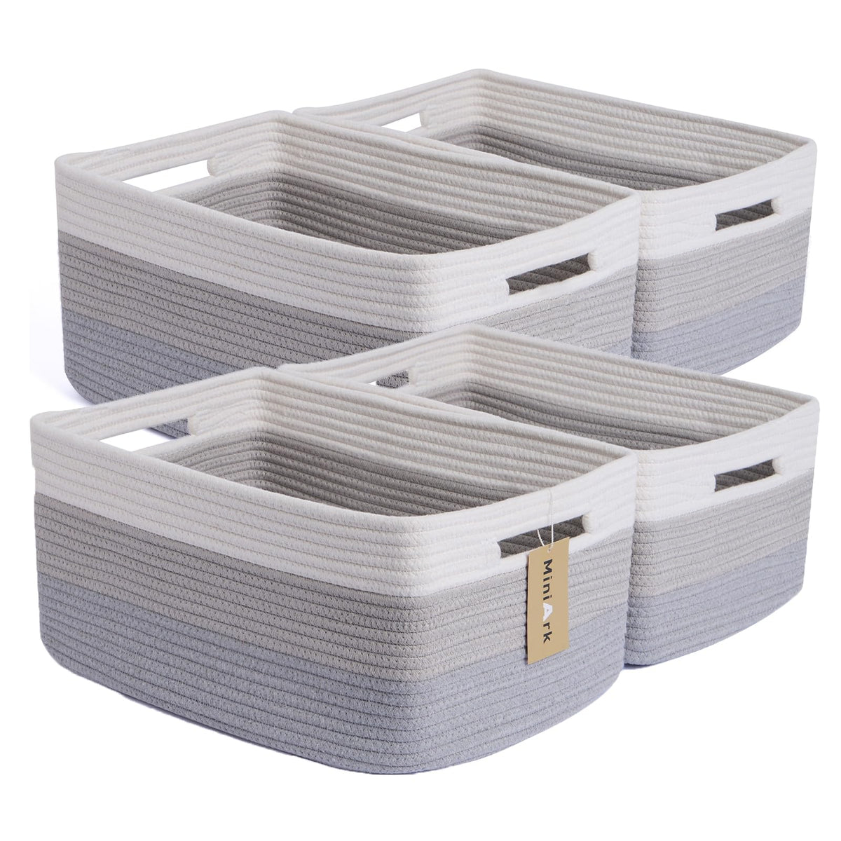 MiniArk Large Storage Baskets for Organizing, 17 x 13 x 7.5” Closet Shelf Baskets for Clothes Blanket Towels, Baby Nursery, Toy Bins Box, Woven Rope Baskets, 4 Packs Mixed Brown