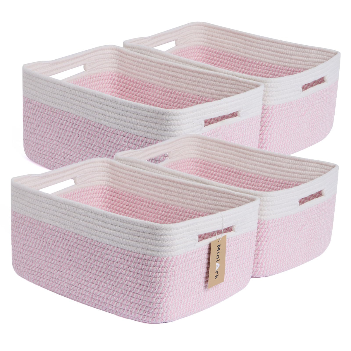 MiniArk Large Storage Baskets for Organizing, 17 x 13 x 7.5” Closet Shelf Baskets for Clothes Blanket Towels, Baby Nursery, Toy Bins Box, Woven Rope Baskets, 4 Packs Mixed Brown