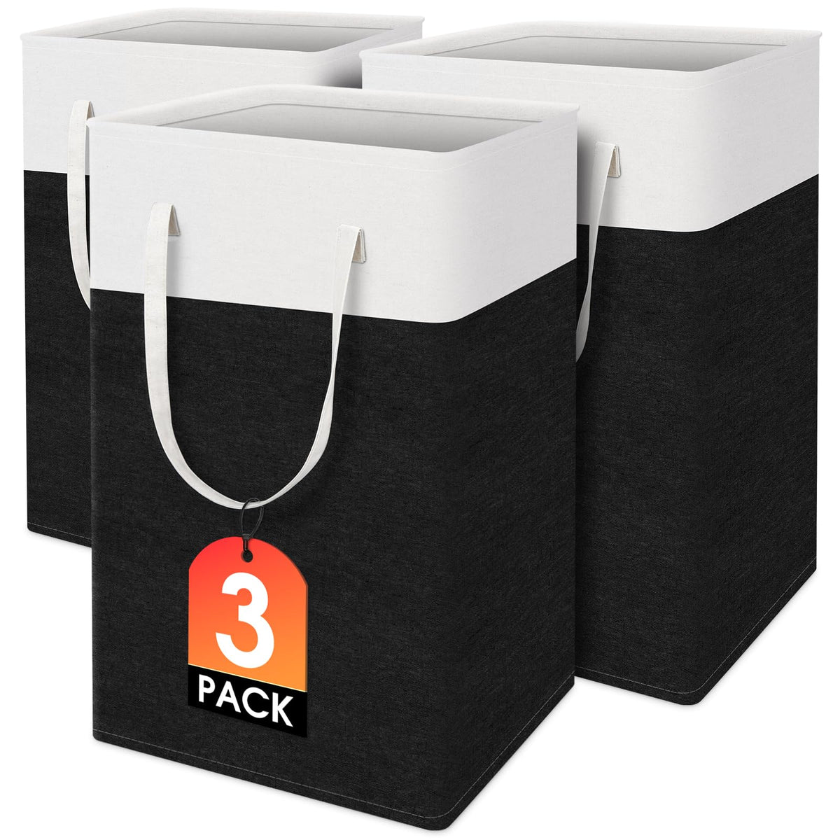 TasticTotes Laundry Basket 3-Pack, Laundry Hamper, 75L-Grey