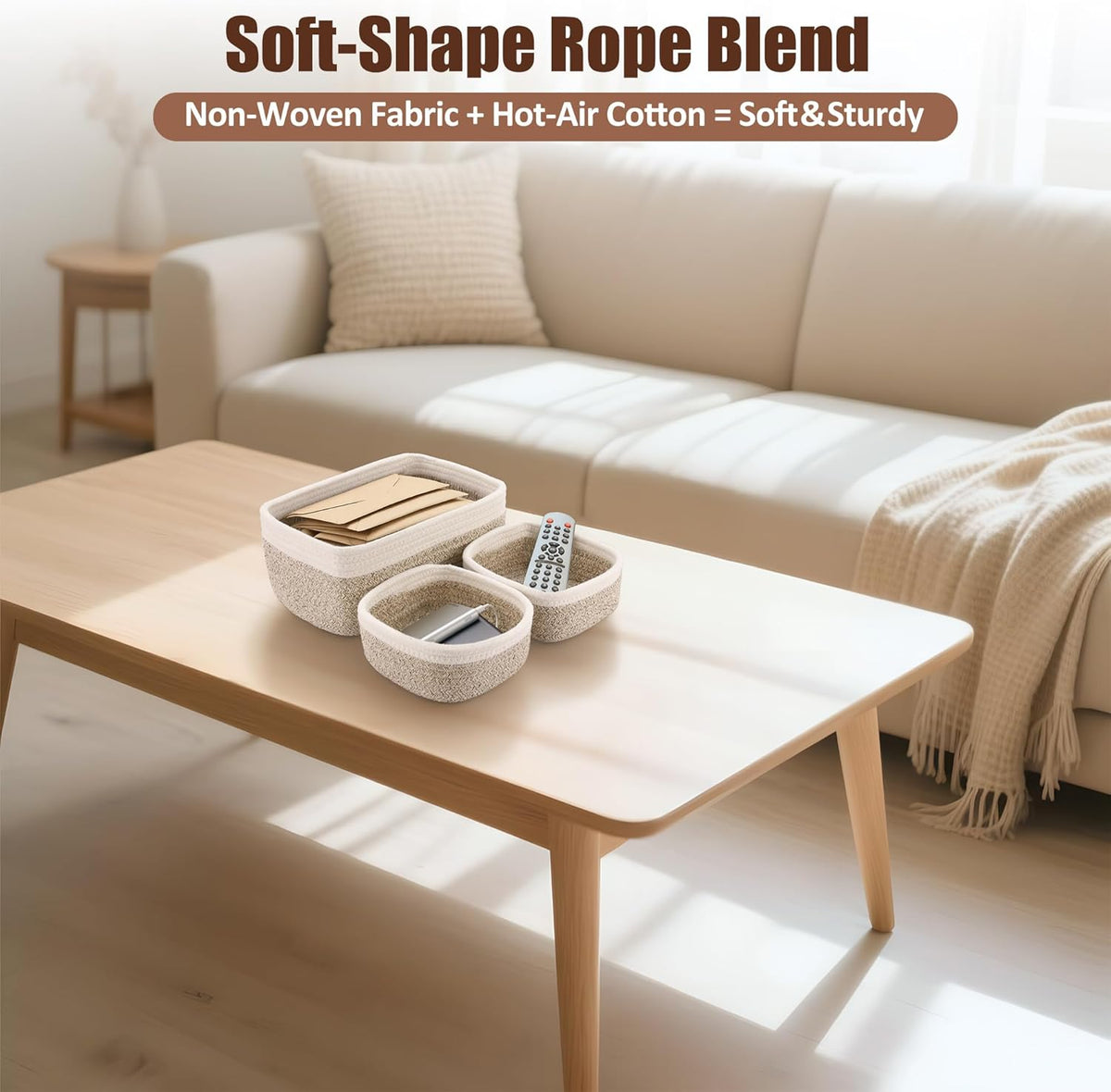 5-Pack Small Woven Rope Storage Baskets, 2 Sizes Organizer Bins