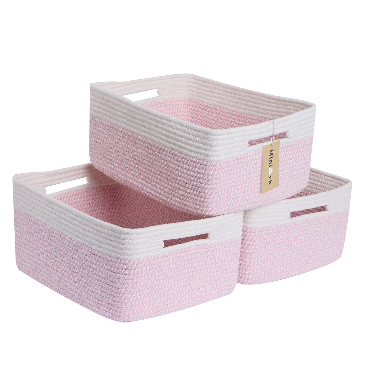 MiniArk Large Storage Baskets for Organizing, 17 x 13 x 7.5” Closet Shelf Baskets for Clothes Blanket Towels, Baby Nursery, Toy Bins Box, Woven Rope Baskets, 4 Packs Mixed Brown