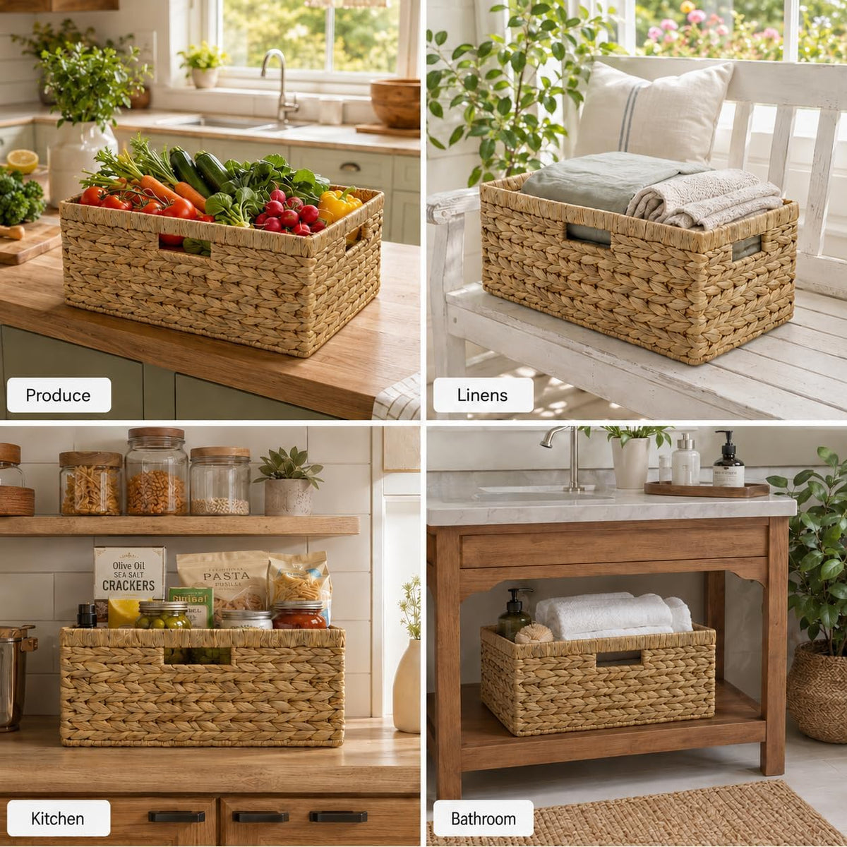 Extra Large Wicker Storage Baskets for Shelves, Water Hyacinth Handwoven