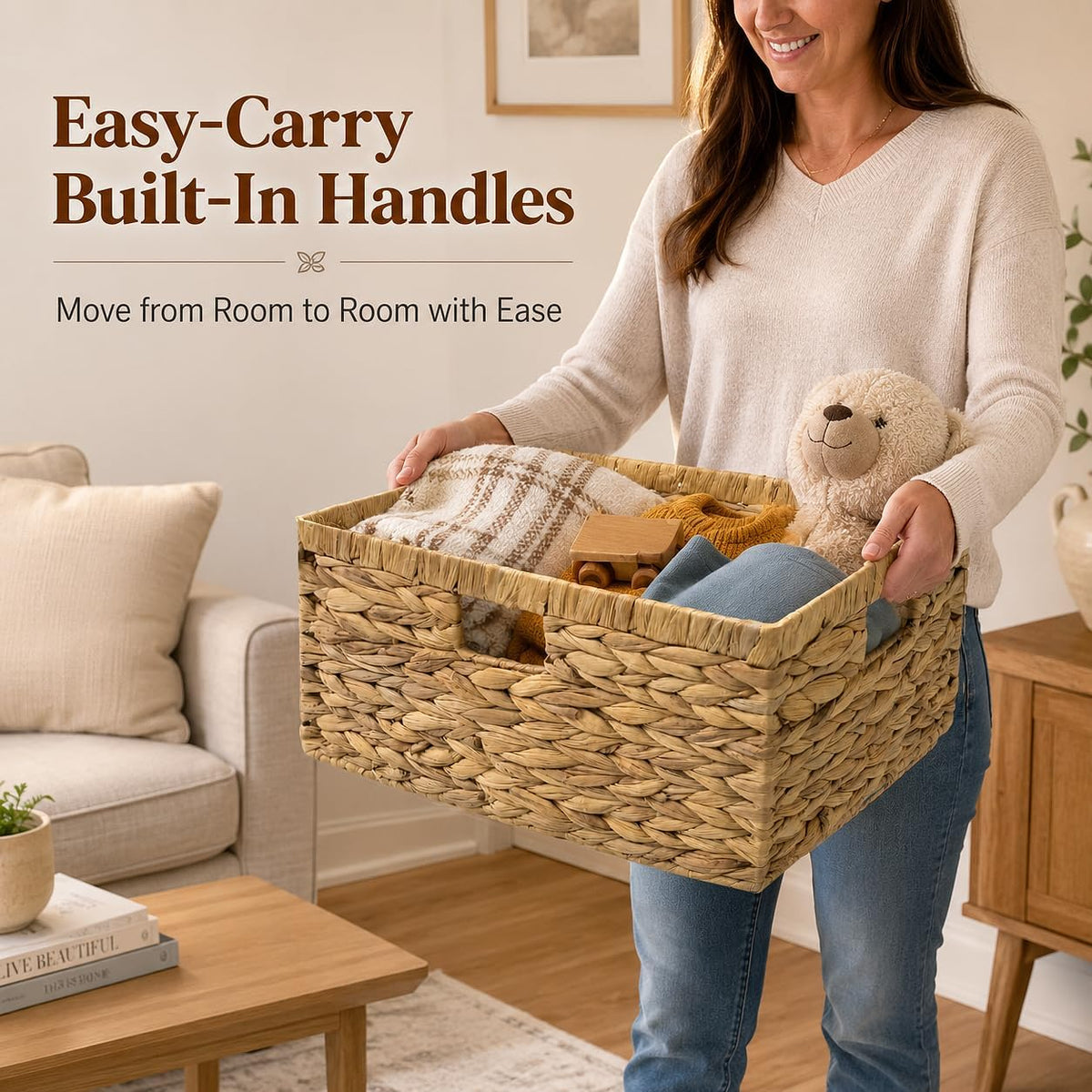 Extra Large Wicker Storage Baskets for Shelves, Water Hyacinth Handwoven