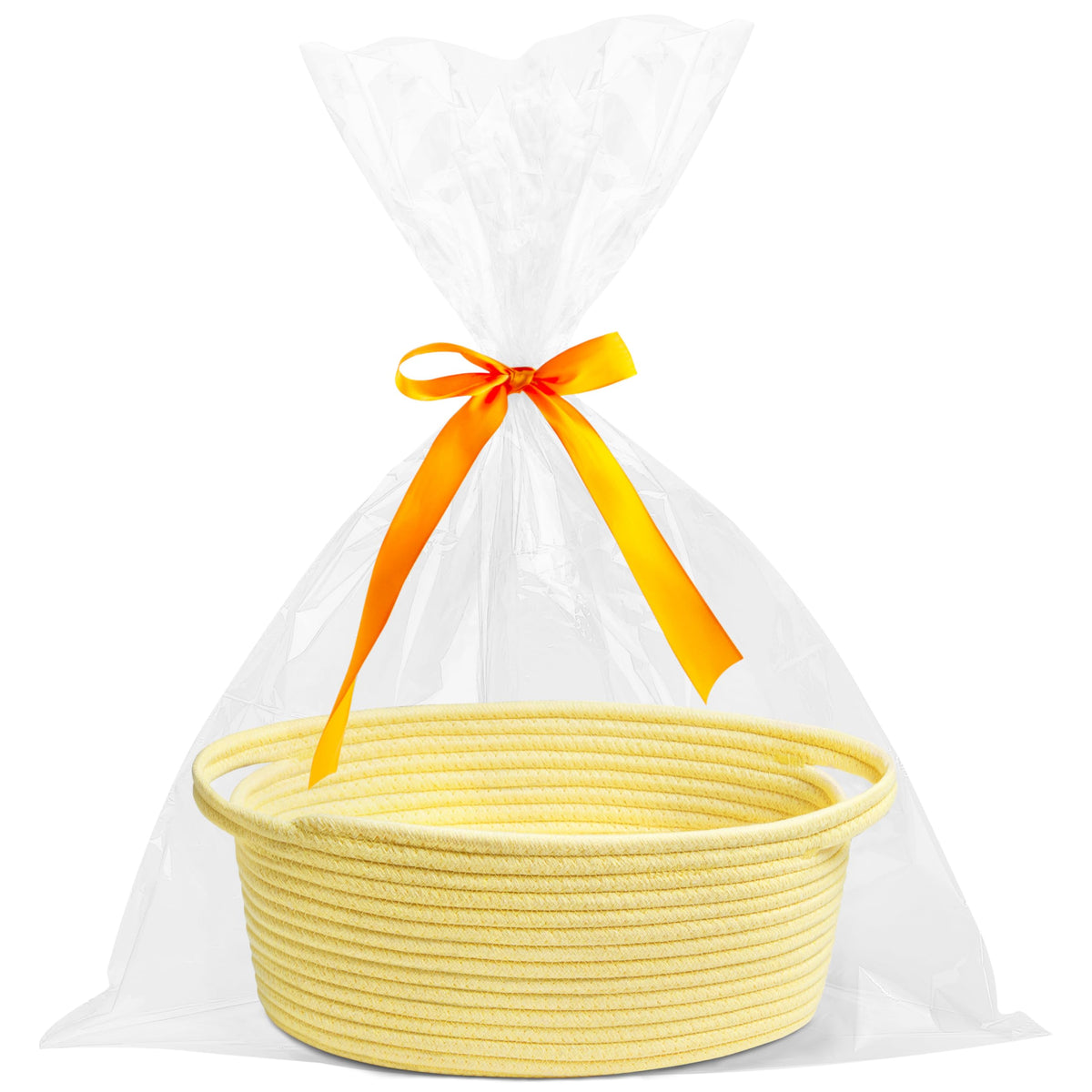 Pro Goleem Small Woven Basket with Gift Bags and Ribbons Durable Baskets for Gifts Empty Small Rope Basket for Storage 12"X 8" X 5" Baby Toy Bin with Handles, White