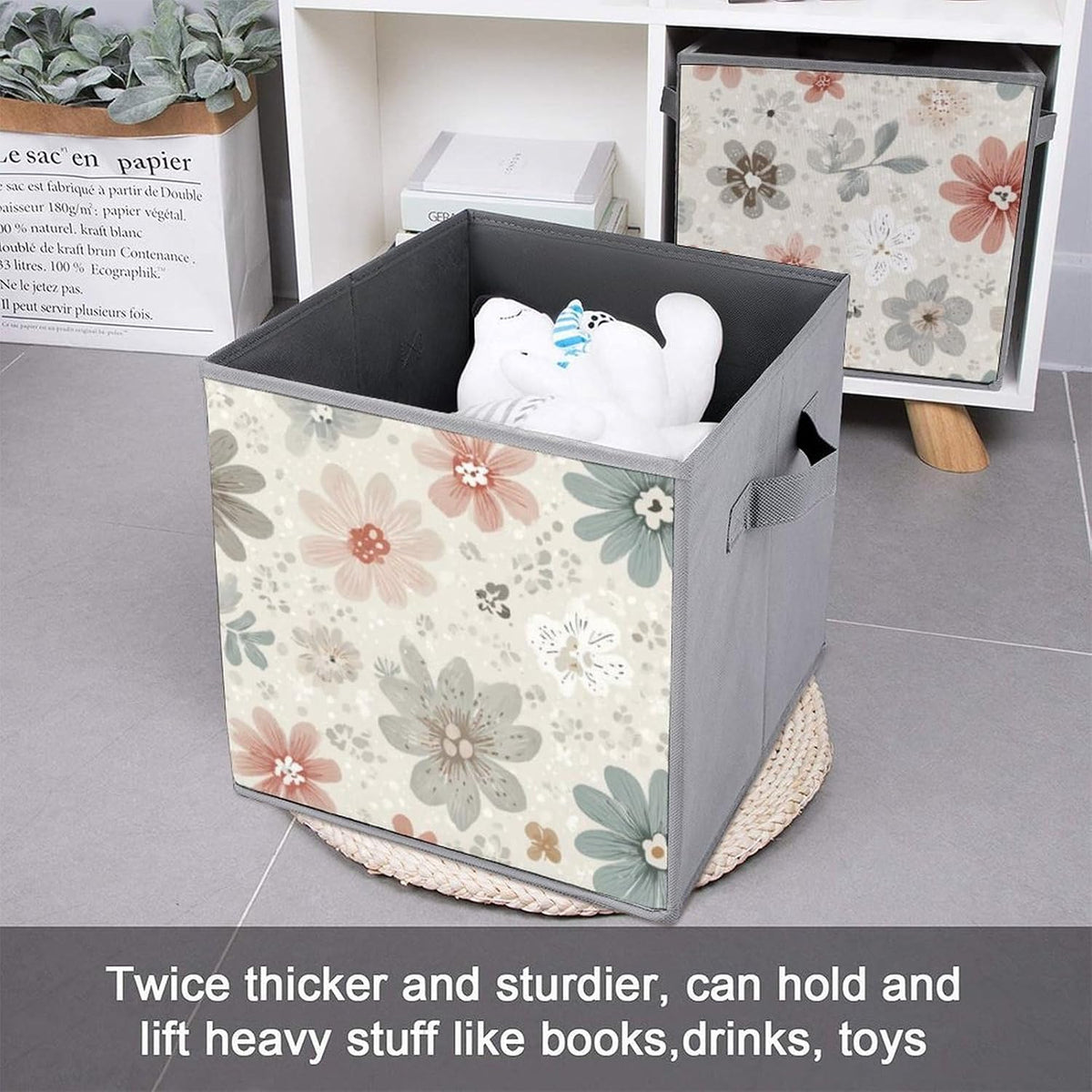 6 Printed Foldable Storage Cubes, 10.6 Inch Sturdy Collapsible Fabric Bins with Handles