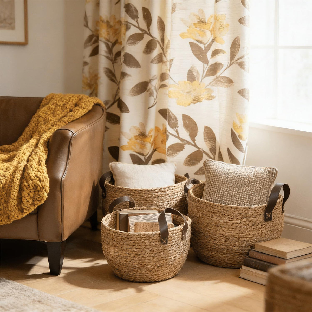 GIB Round Seagrass Storage Baskets Woven Wicker Planter Baskets for Decor