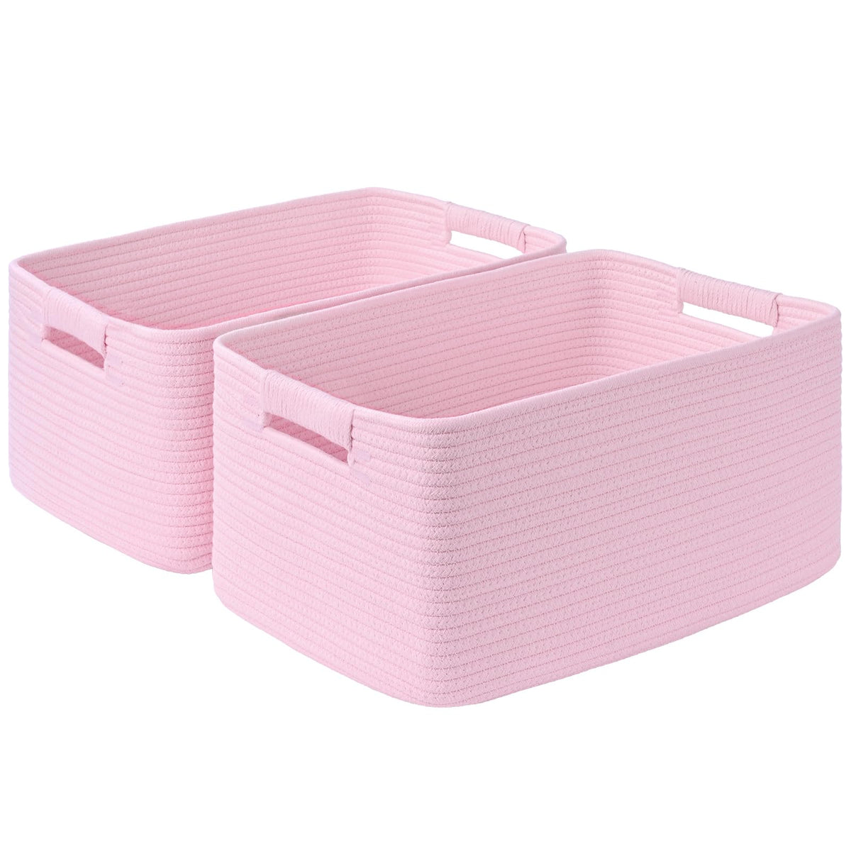 2 Pack Large Storage Basket for Organizing, 17.5"x13"x7" Woven Basket for Shelves, Closet Cube Storage Bins with Wrapped Handle, Cotton Rope Baskets for Kitchen, Clothes, Toys(Off White & Brown)