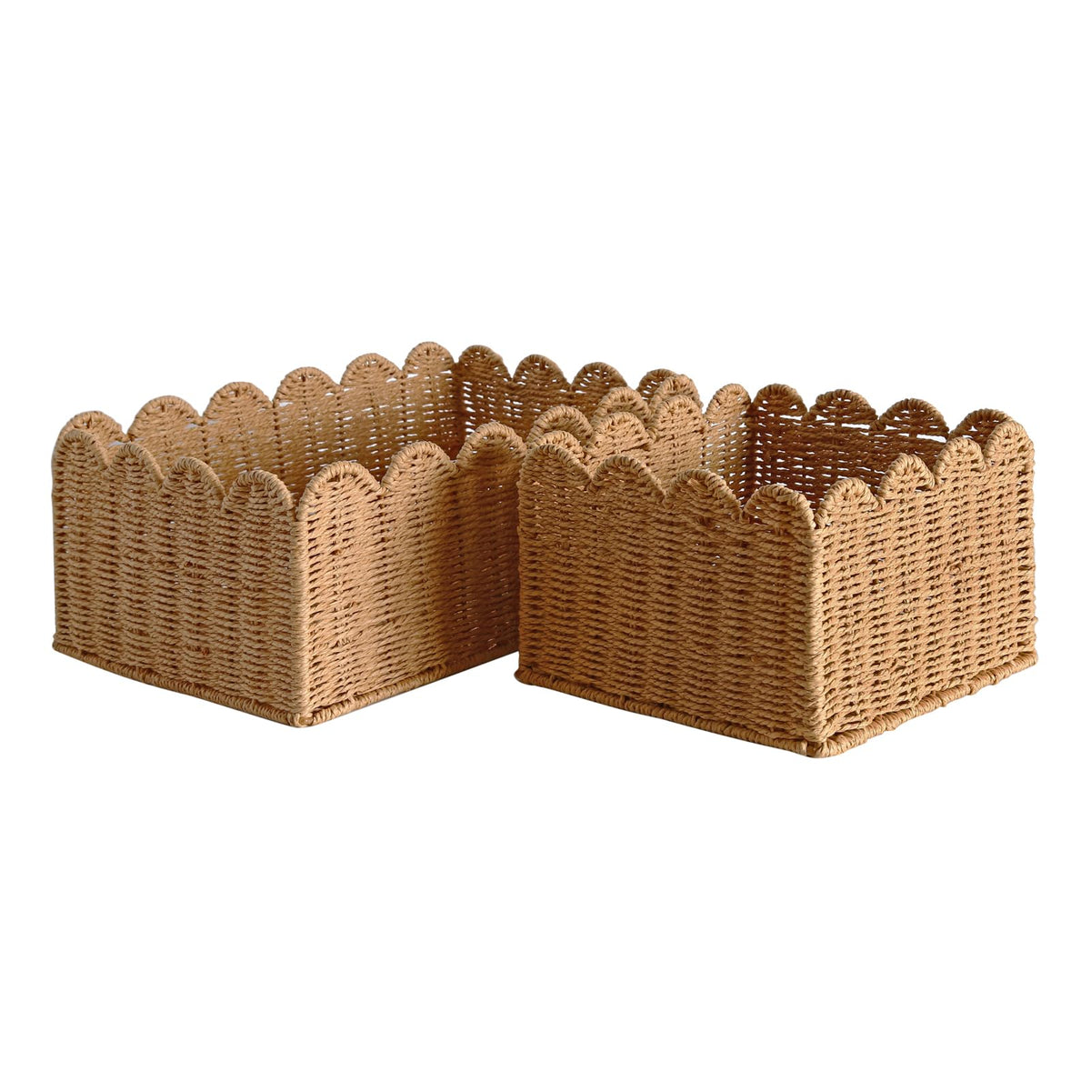 Scalloped Basket, Wicker Storage Baskets, Hand Woven Baskets for Shelves,Natural Baskets for Organizing (M-14" L x 10.5" W x 6" H)