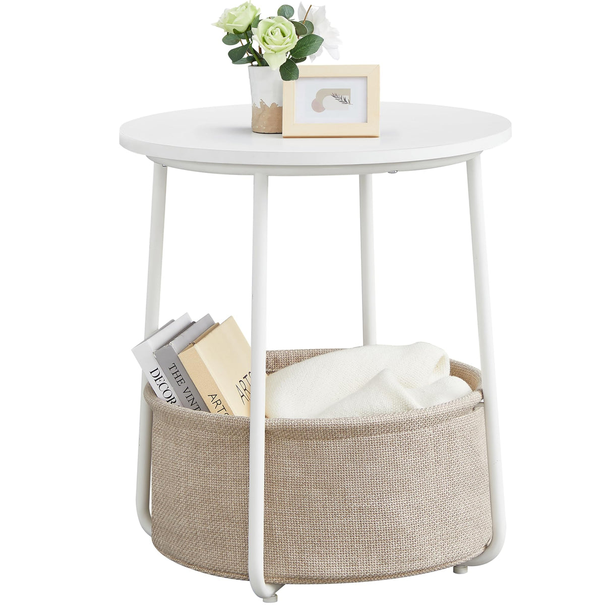 VASAGLE Small Rectangular Side End Table, Nightstand with Fabric Basket