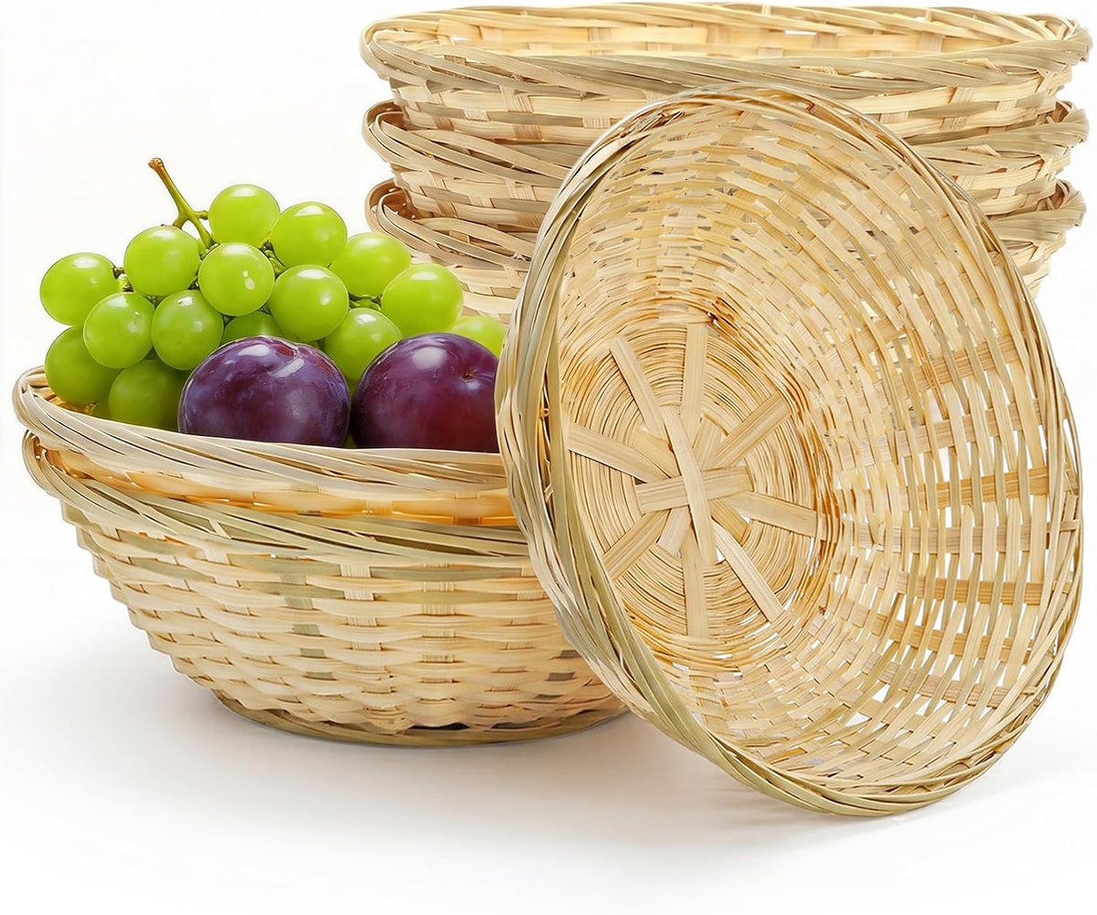ZAVOOS 6 Pack 10 Inch Bamboo Bread Basket, Small Round Gift Baskets