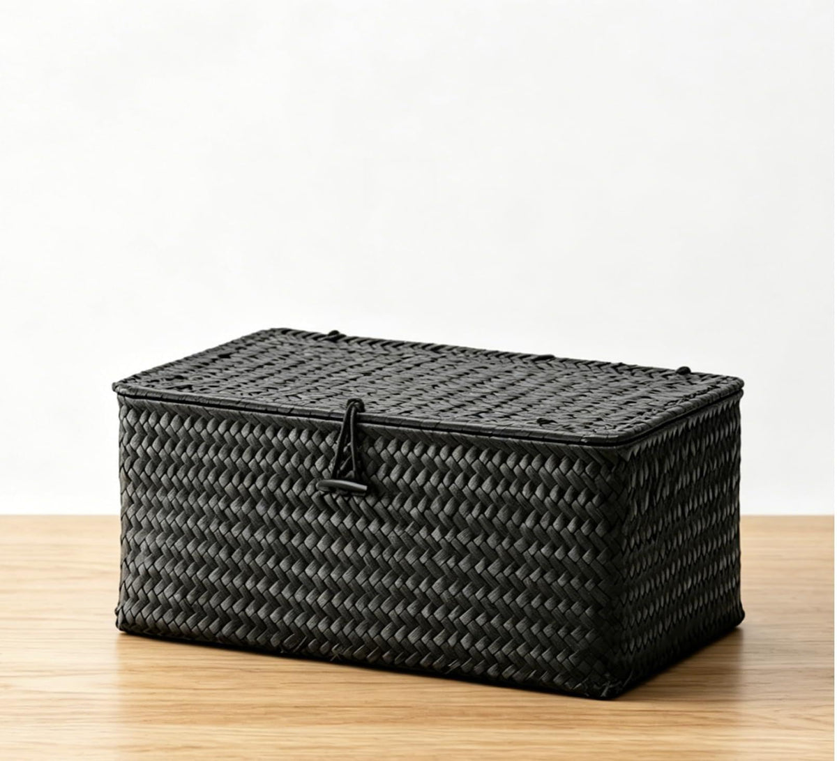 Nonam Wicker Storage Basket with Lid,Seagrass Shelf Basket Set of 3,Nautral