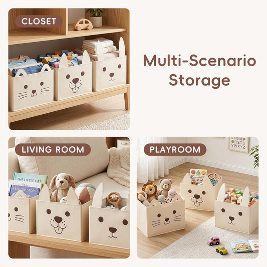 OOOK Fabric Cube Storage Bins [3-Pack], Foldable Kids Baskets for Shelves