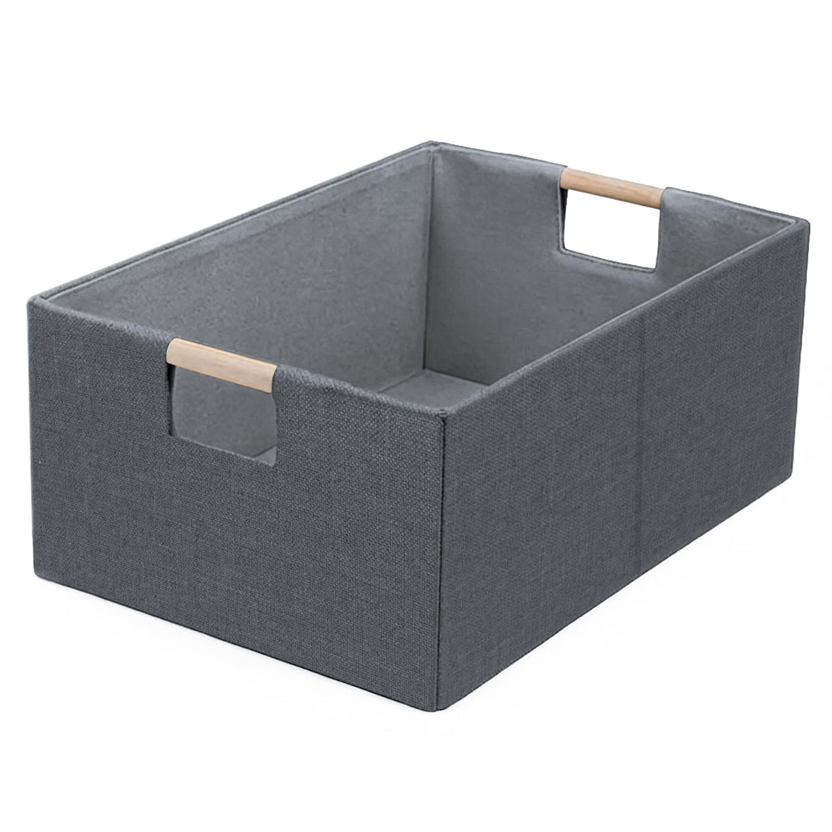 Foldable Fabric Storage Cubes, 2 Packs Cloth Storage Baskets with Wooden Handles, Collapsible Shelf Closet Organizer Bins, Rectangular Storage Boxes for Decor (Beige 2 Pack)