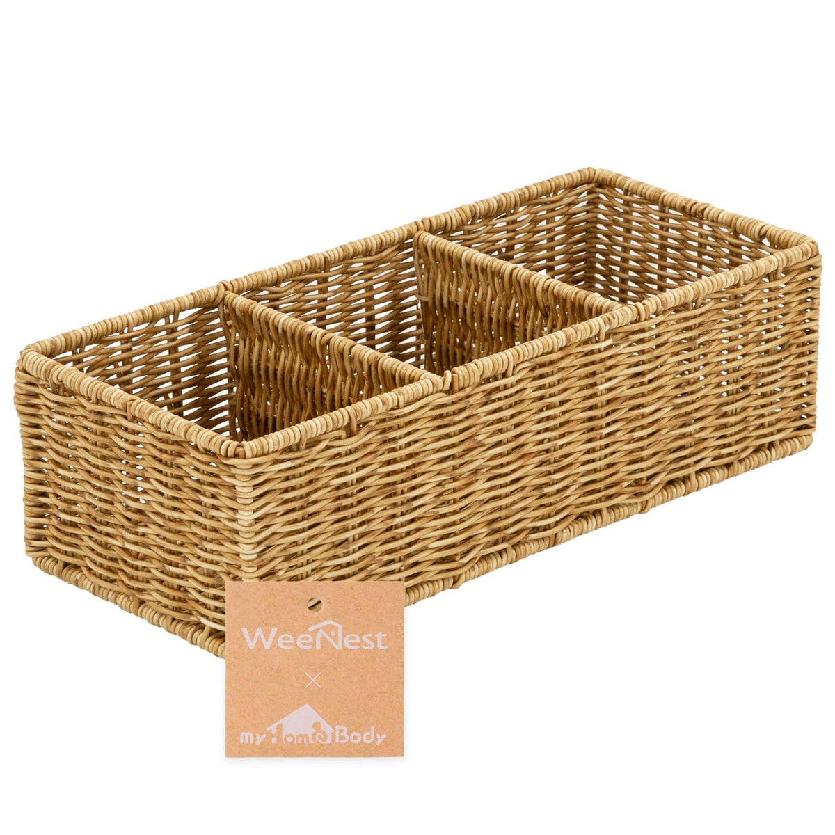 myHomeBody Wicker Basket With 3 Compartments, Bathroom Caddy, Tan