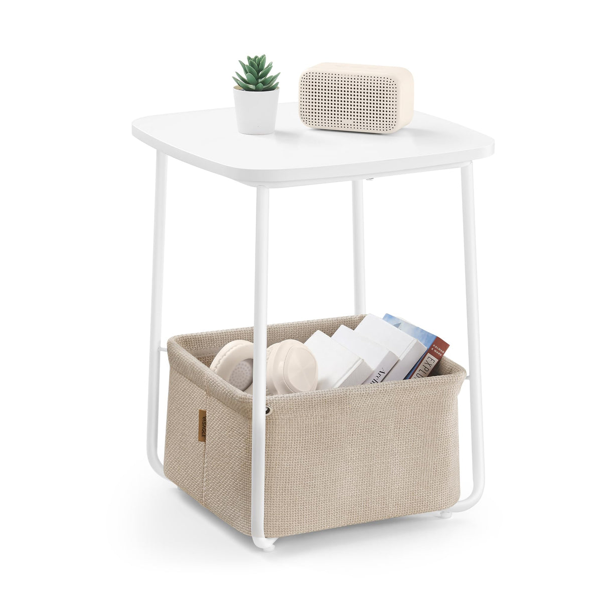 VASAGLE Small Rectangular Side End Table, Nightstand with Fabric Basket