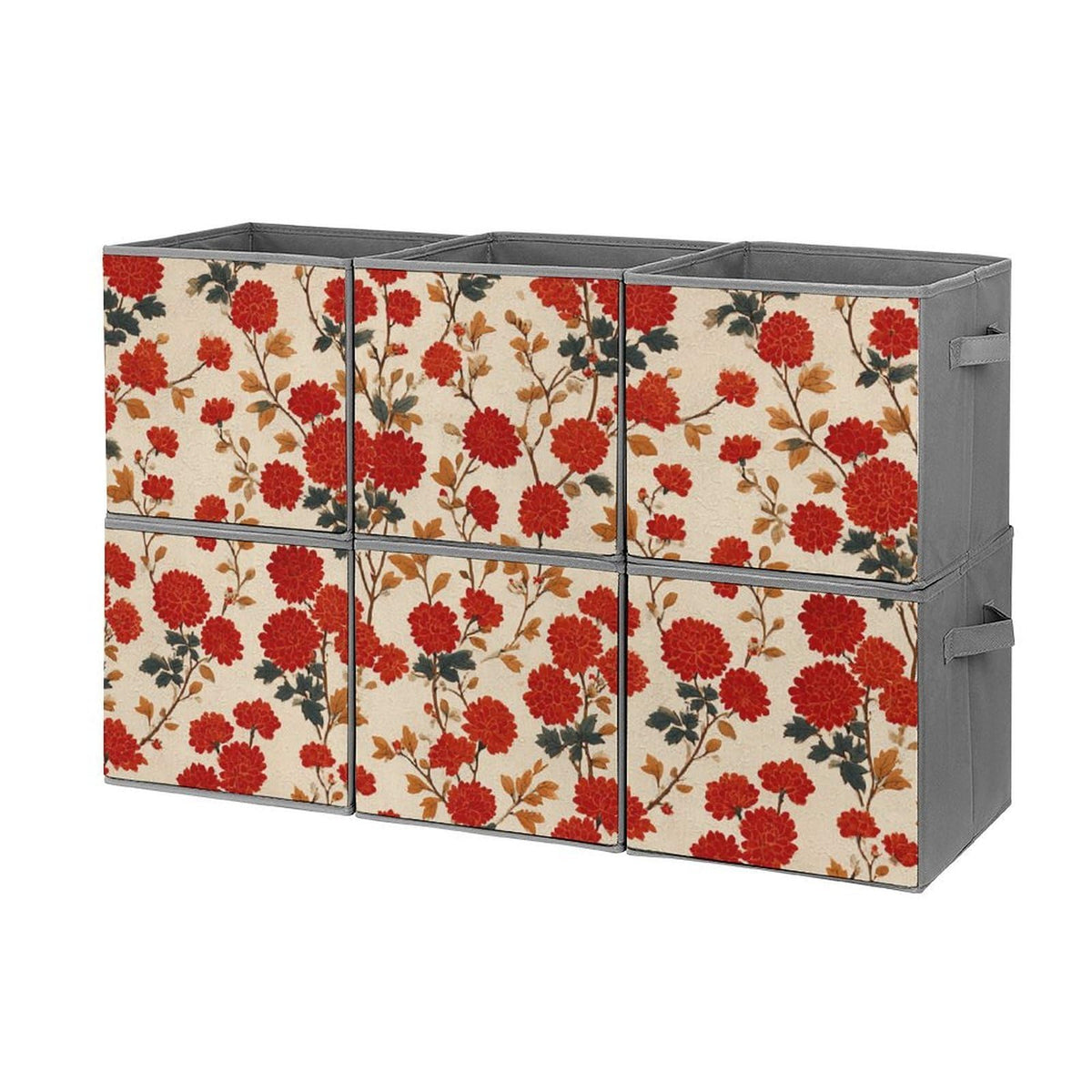 6 Printed Foldable Storage Cubes, 10.6 Inch Sturdy Collapsible Fabric Bins with Handles