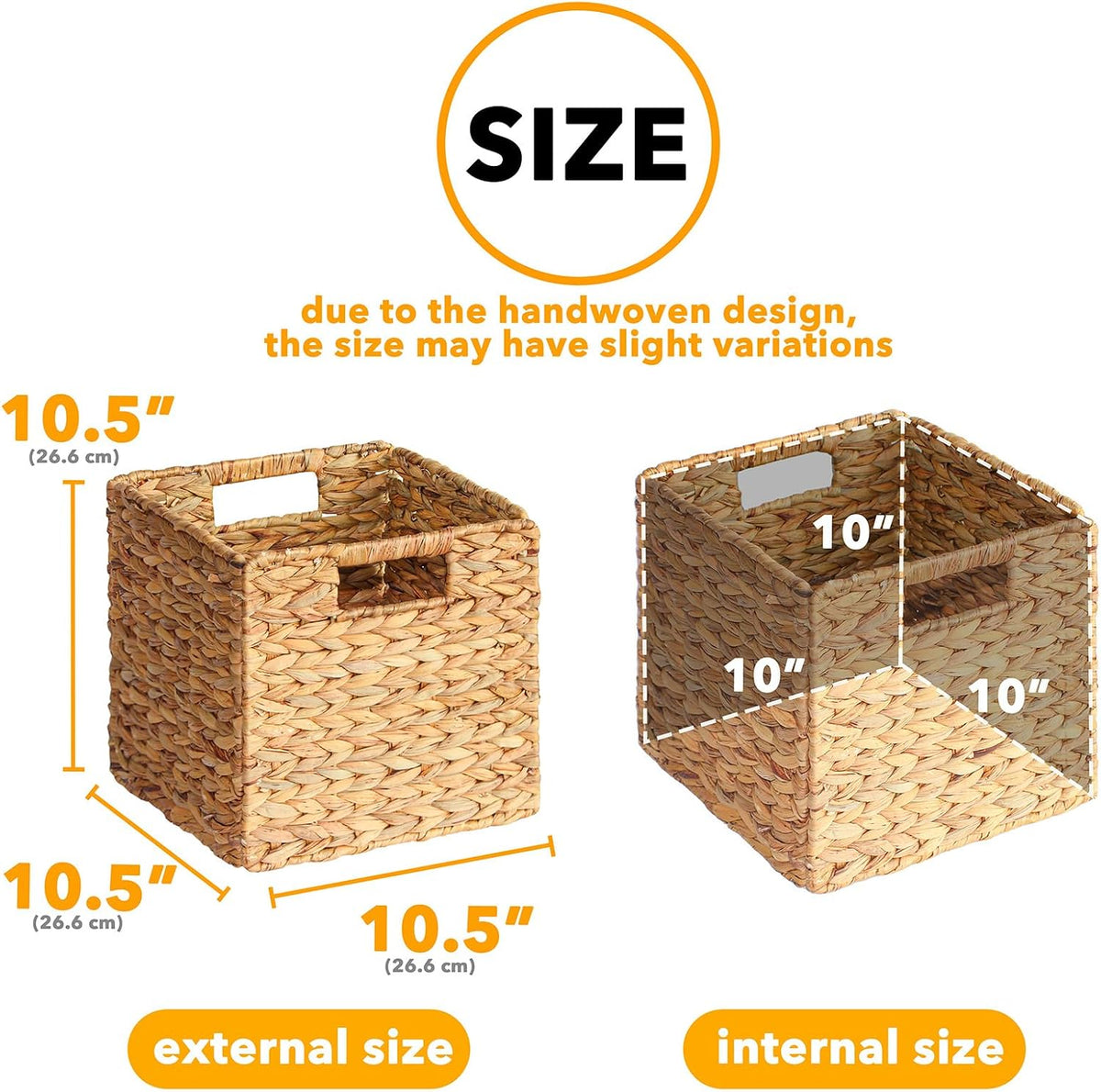 SpaceAid 6 Pack Wicker Basket, Storage Baskets for Organizing, Woven Rattan Basket with Handles for Shelves, Water Hyacinth Large Cube Organizer Storage Bin, 10.5x10.5x10.5 inch, Natural