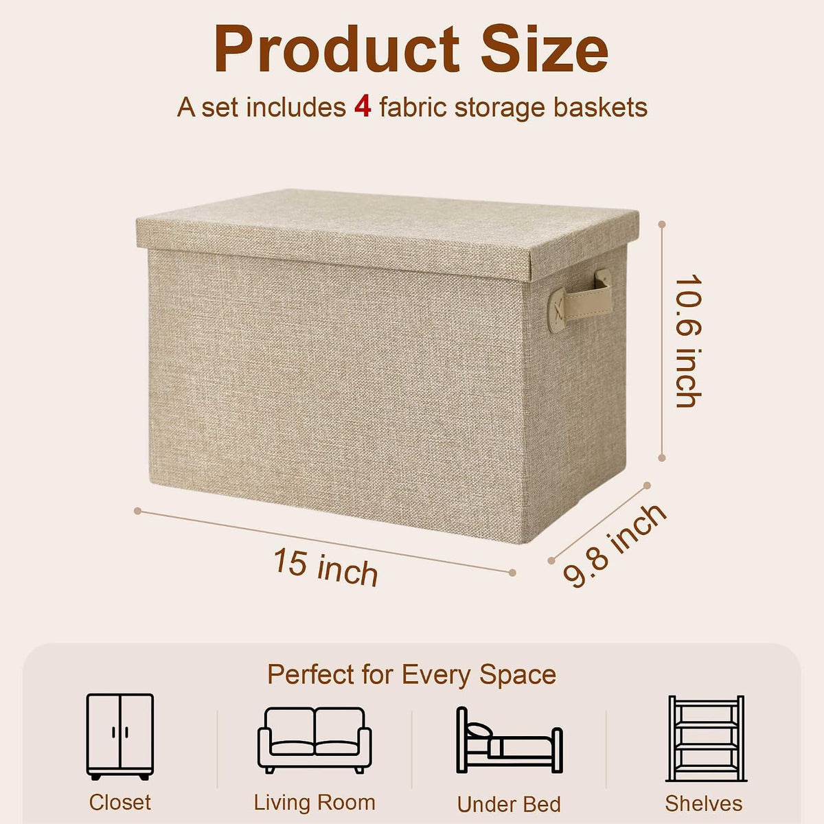 Heavy Duty Fabric Storage Bins with Lids, Collapsible Organizer Baskets