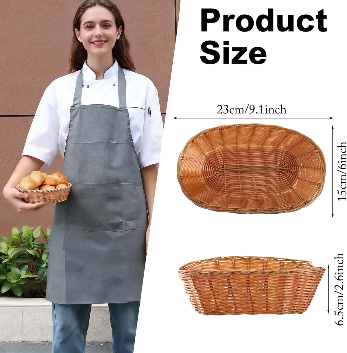 20 Pack Oval Poly Wicker Baskets — 9.1 x 6 x 2.6 Inch Wicker Bread Baskets, Small Size Gift Baskets for Kitchen, Restaurant, Fruit Storage, and Food Display
