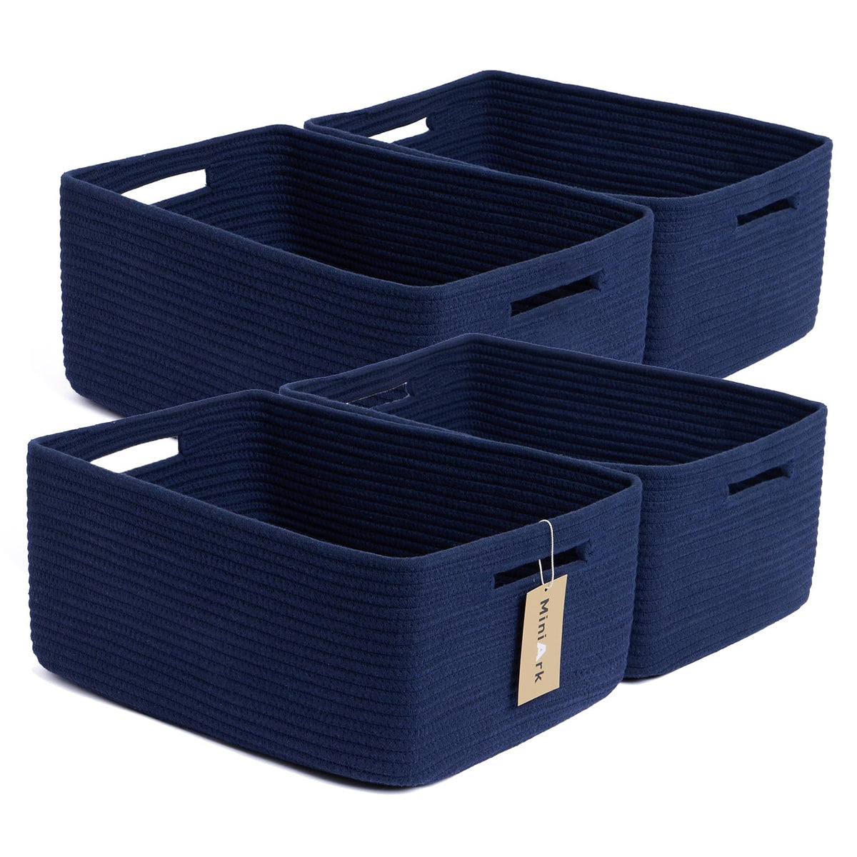 MiniArk Large Storage Baskets for Organizing, 17 x 13 x 7.5” Closet Shelf Baskets for Clothes Blanket Towels, Baby Nursery, Toy Bins Box, Woven Rope Baskets, 4 Packs Mixed Brown
