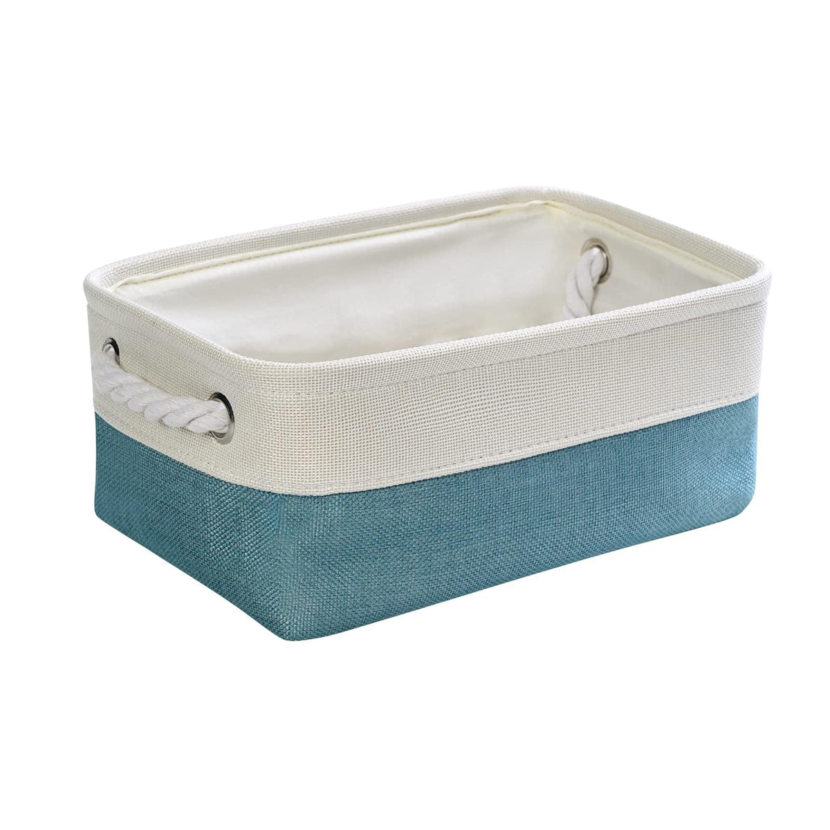 TheWarmHome Storage Basket for Organizing - 14x10x7 inch Medium 3 Pack Collapsible Storage Bin for Shelves with Handles, Canves Storage Box for Organizer Cubes Cloth Gift Toy Closet (White & Khaki)