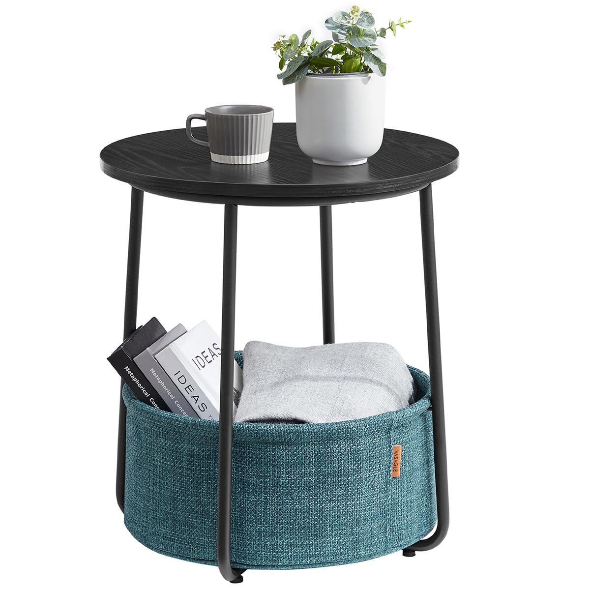 VASAGLE Small Rectangular Side End Table, Nightstand with Fabric Basket