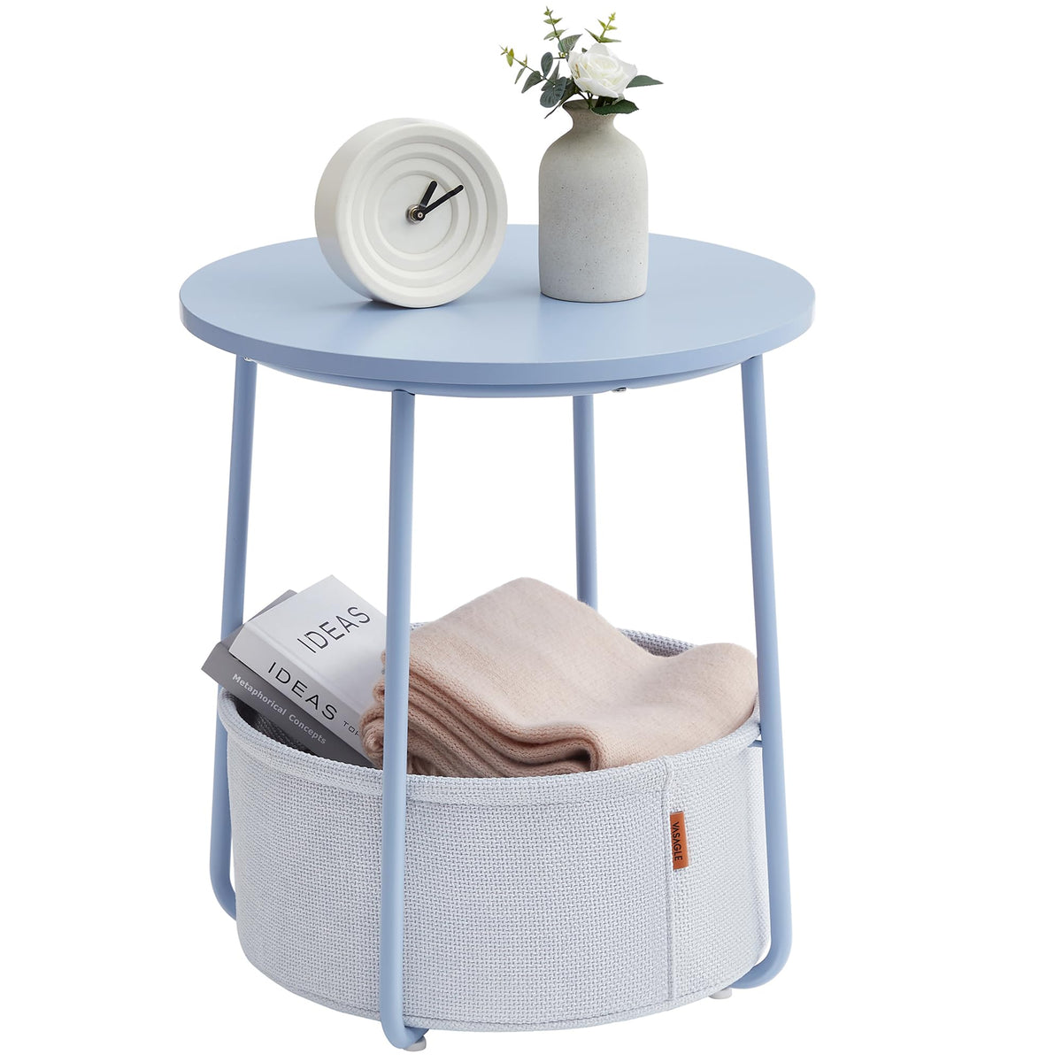 VASAGLE Small Rectangular Side End Table, Nightstand with Fabric Basket