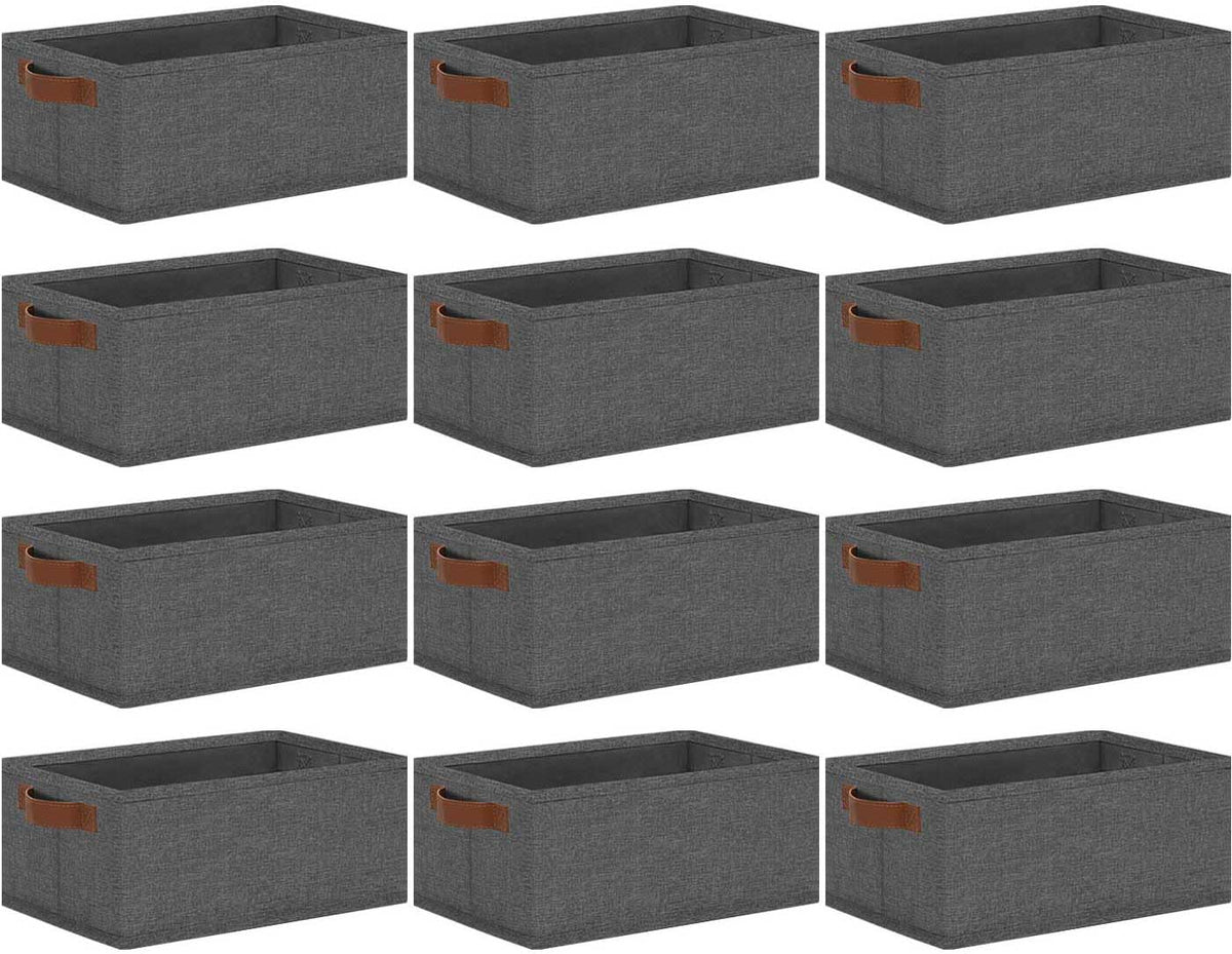 GhvyenntteS Small Fabric Storage Bins with Handles 6 Pack, 11.8" x 7.87" x 5.11" Storage Baskets for Shelves, Baskets for Organizing Clothes Underwear Socks Hats DVDs (Grey/White)