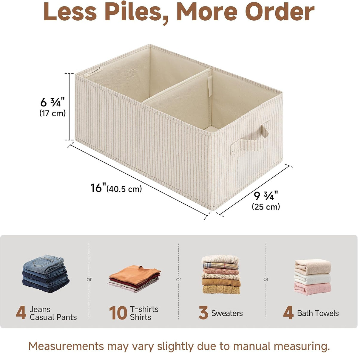 StorageWorks Closet Shelf Organizer Bins with Divider, 9¾"Lx16"Wx6¾"H