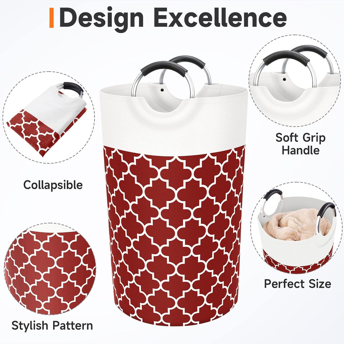 Fabspace Large Laundry Basket Laundry Hamper Bag Washing Bin Clothes Bag Collapsible Tall with Handles Waterproof Travel Bathroom College Essentials Storage for College Dorm, Family, 82L (Red)