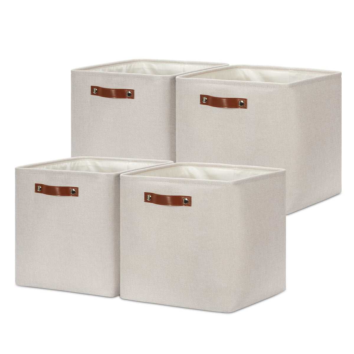 DULLEMELO Small Storage Bins, Storage Baskets for Organizing, Collapsible Rectangular Fabric Baskets for Shelves, Closets, Nursery, Home, Office, Empty Gift Baskets (6-Pack, White&Khaki)