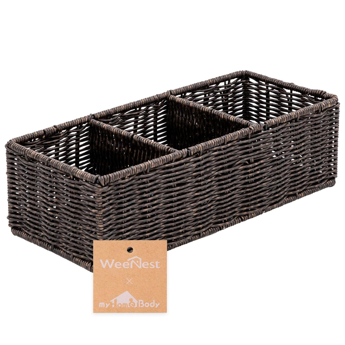 myHomeBody Wicker Basket With 3 Compartments, Bathroom Caddy, Tan