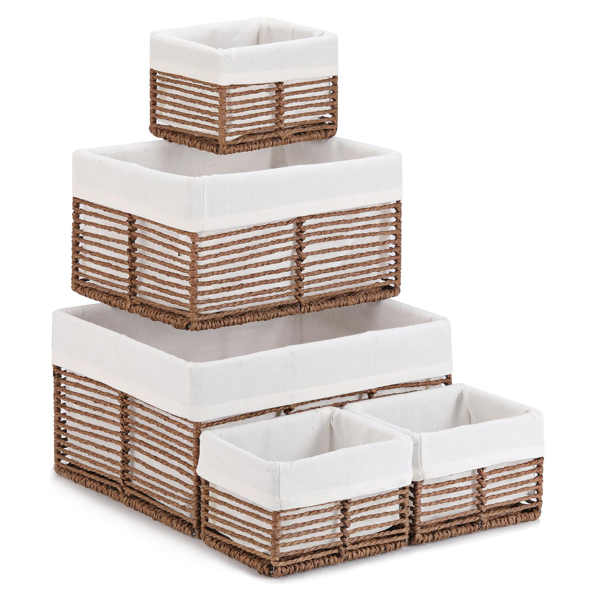 Vagusicc Wicker Storage Basket, 6 Pack Baskets for Organizing, Wicker Baskets with Handle, Rectangular Woven Basket for Storage Shelves, Cube Storage Bins for Closet/Clothes/Dresser, Natural