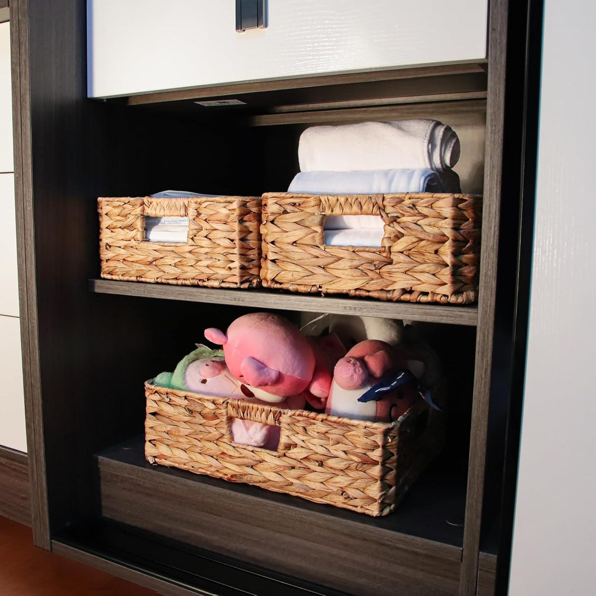 Rectangular Water Hyacinth Storage Baskets, Wicker Woven Shelves Baskets