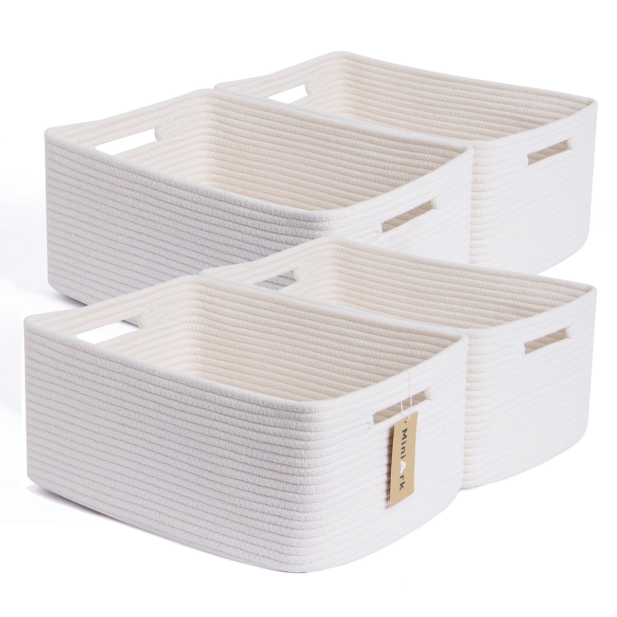 MiniArk Large Storage Baskets for Organizing, 17 x 13 x 7.5” Closet Shelf Baskets for Clothes Blanket Towels, Baby Nursery, Toy Bins Box, Woven Rope Baskets, 4 Packs Mixed Brown