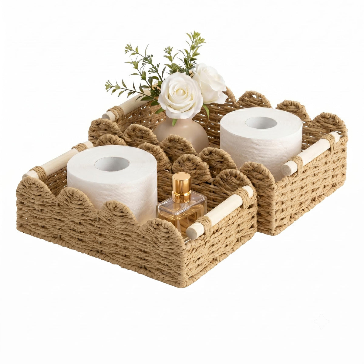 StorageWorks Scalloped Water Hyacinth Baskets, Large Scalloped Baskets
