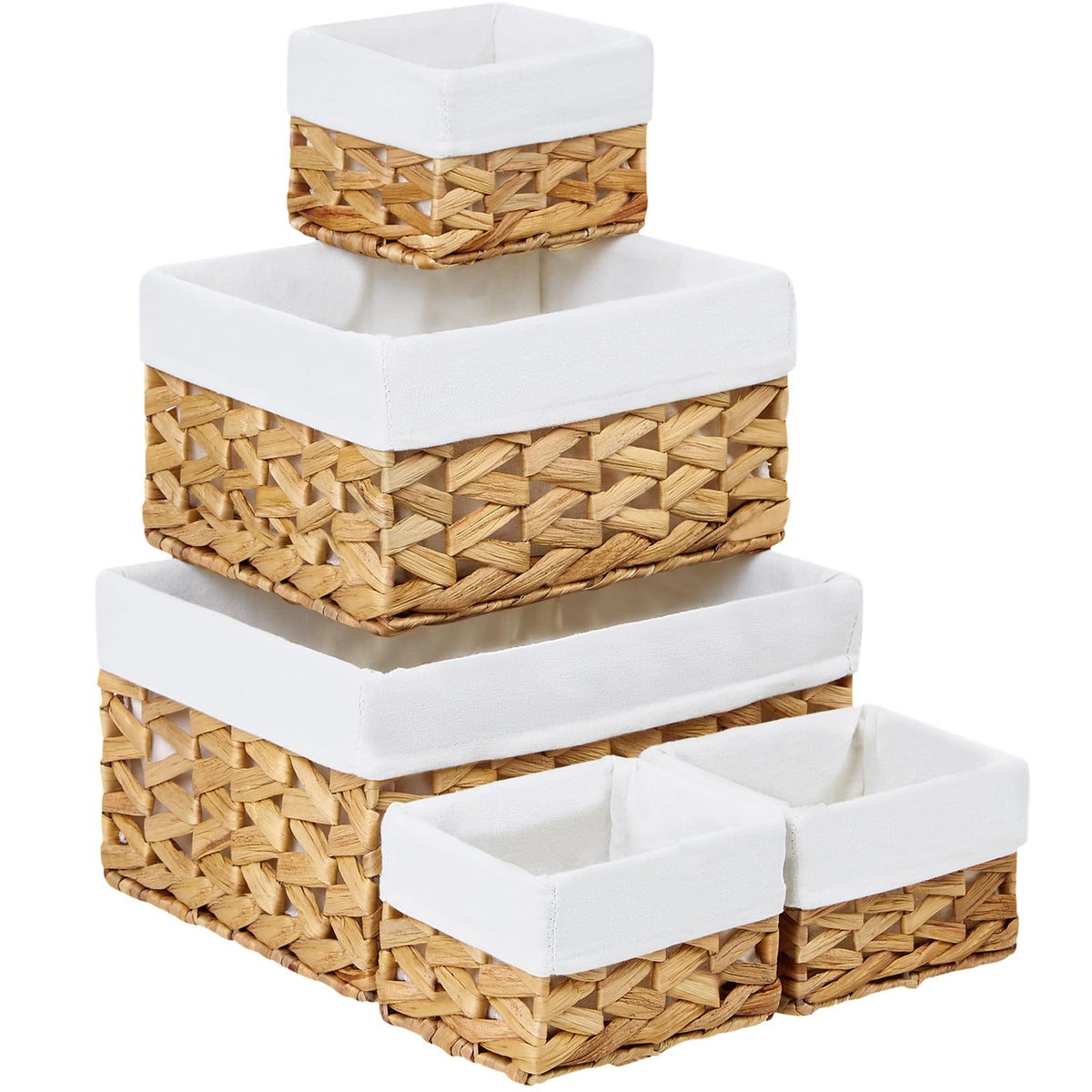 Vagusicc Wicker Storage Basket, 6 Pack Baskets for Organizing, Wicker Baskets with Handle, Rectangular Woven Basket for Storage Shelves, Cube Storage Bins for Closet/Clothes/Dresser, Natural